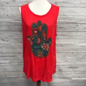 NEW Lucky Brand RedFloral Palm Sleeveless Top 1X
